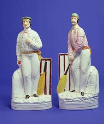 Paar Staffordshire-Keramik-Kricketspieler, die angeblich George Parr und Julius Caesar darstellen
